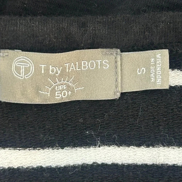 T by Talbots Navy Blue Stripes Casual T Shirt Dress Drawstring Waist Size Small - Picture 3 of 9